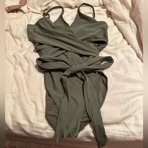 Aerie One Piece Full Coverage Wrap Swimsuit Color Olive Green Size XXL